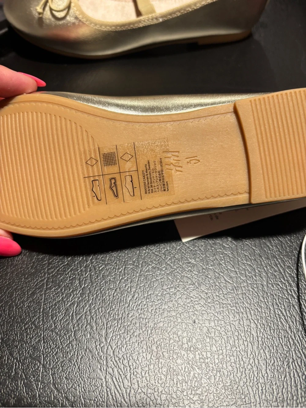 H&M Metallic Gold Kids Ballet Flats with Bow Strap
